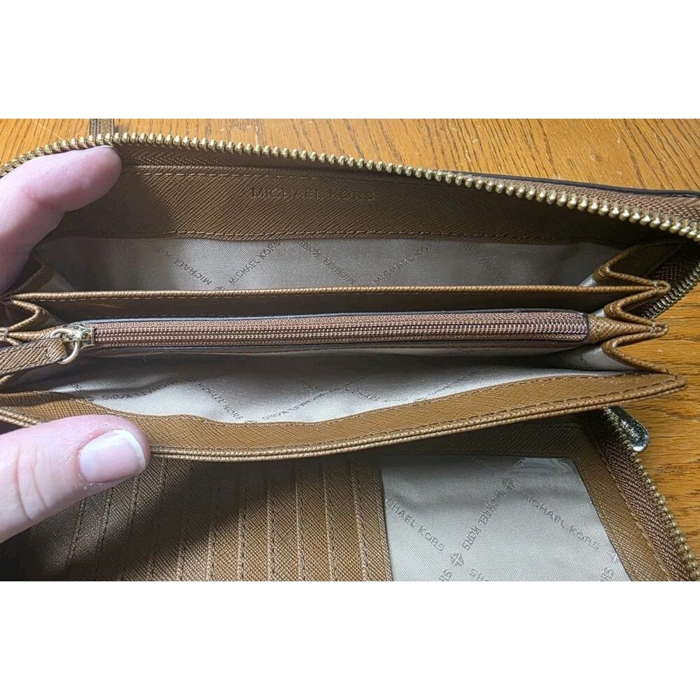 Michael Kors Brown Leather Zip Around Wallet Wristlet  Full Size